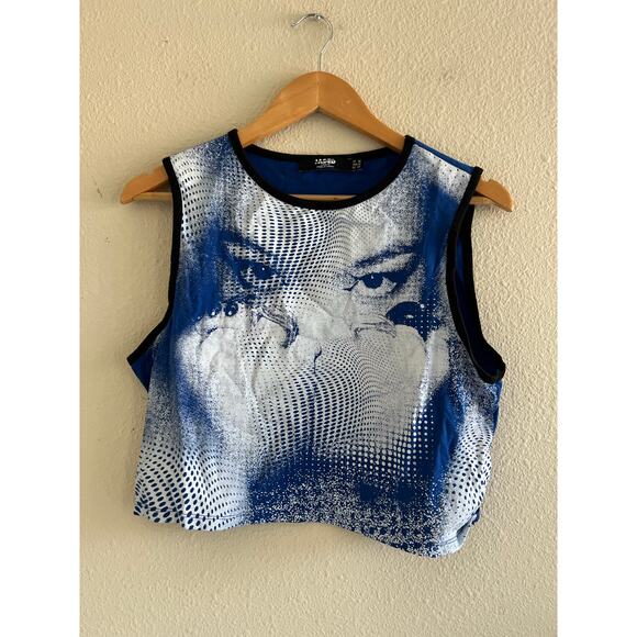 Jaded London dotted face 00s‎ print crop vest top blue size 12  grunge y2K style - Picture 1 of 8
